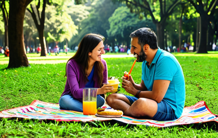 **
A family-friendly picnic scene in Ibirapuera Park, São Paulo. A mother, father, and child are sitting on a colorful, fully clothed, waterproof picnic blanket. They are enjoying sandwiches and juice. The park is lush green with trees in the background. Safe for work, appropriate content, professional photography, perfect anatomy, natural proportions, bright sunlight.
**