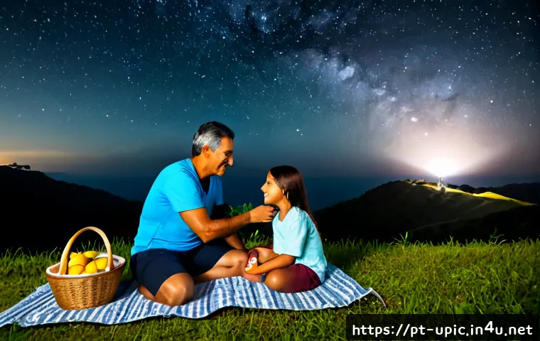 이색피크닉 여름밤 별빛 관찰 - Photorealistic summer night picnic beneath a brilliant star-filled sky in the Brazilian countryside,...